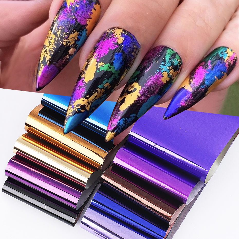 Gold Foil Flakes - 10pcs Metallic Nail Transfer Foils Mirror