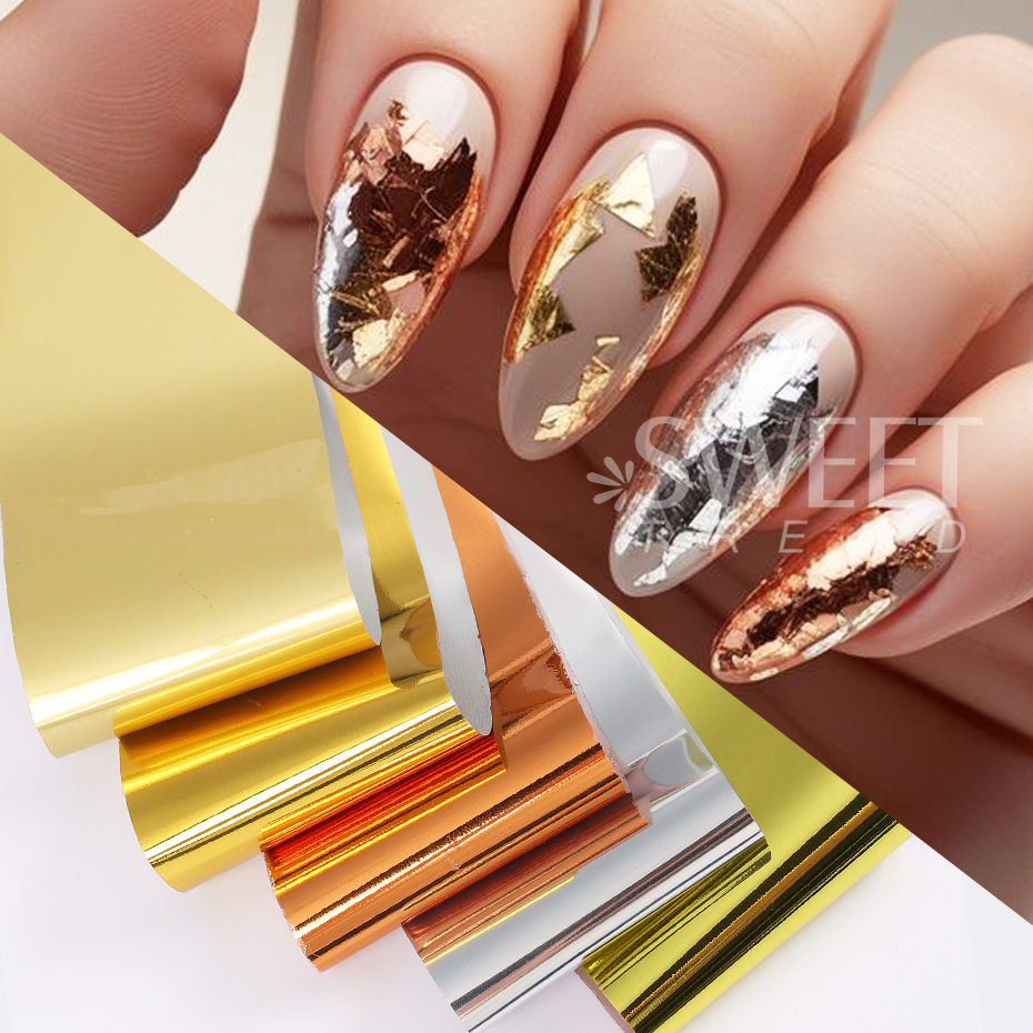 10pcs Metallic Nail Transfer F – Gold Foil Flakes recenzja i cena
