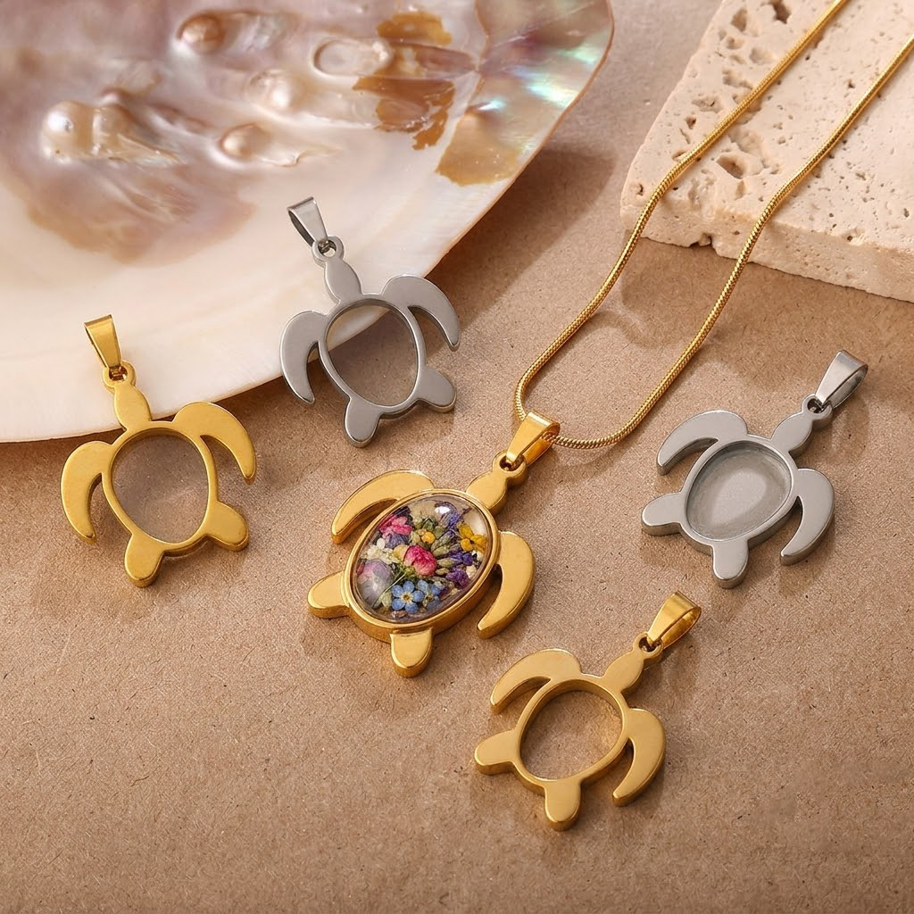 5pcs/Lot Stainless Steel Turtl – Bezels Set Pendant recenzja i cena